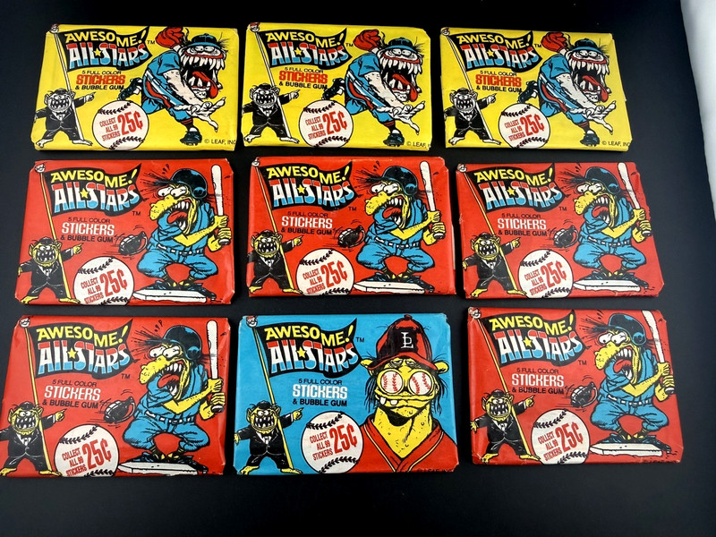 1988 Leaf Awesome All-Stars Sealed Packs Lot of 9 - 5 Sticker Cards Per Pack!