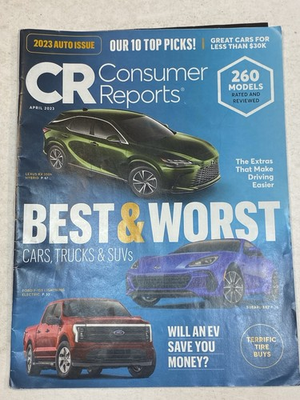 #ad Consumer Reports Magazine April 2023 Best Worsts Car Trucks SUVs Tire Buys Money $9.99