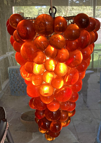 Amber Glass Bubble Grapes Cluster Chandelier Pendant, Indoor MCM Swag Lamp