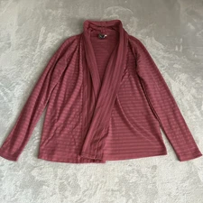 Ibex Merino Wool Cardigan Womens M Pink Shadow Stripes Open Shawl Collar Capsule