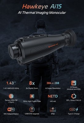 Thermal Imaging Monocular AI 384x288 Hot Tracking Hunting 8x Thermal Detector US