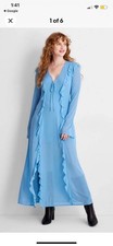 Future Collective Women's Long Sleeve Ruffle Maxi Dress Light Blue Split Size XS