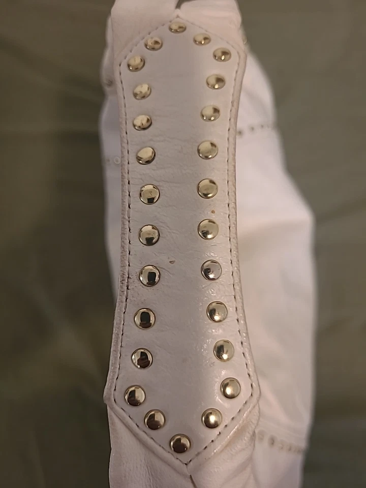AUTHENTIC KOOBA Cream LEATHER MEDIUM GOLD BRASS STUDS SHOULDER BAG PURSE - Image 4 of 4