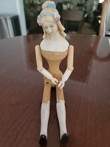 Vintage Shackman Bisque Wood Doll Jointed Mannequin in Box Japan 10"