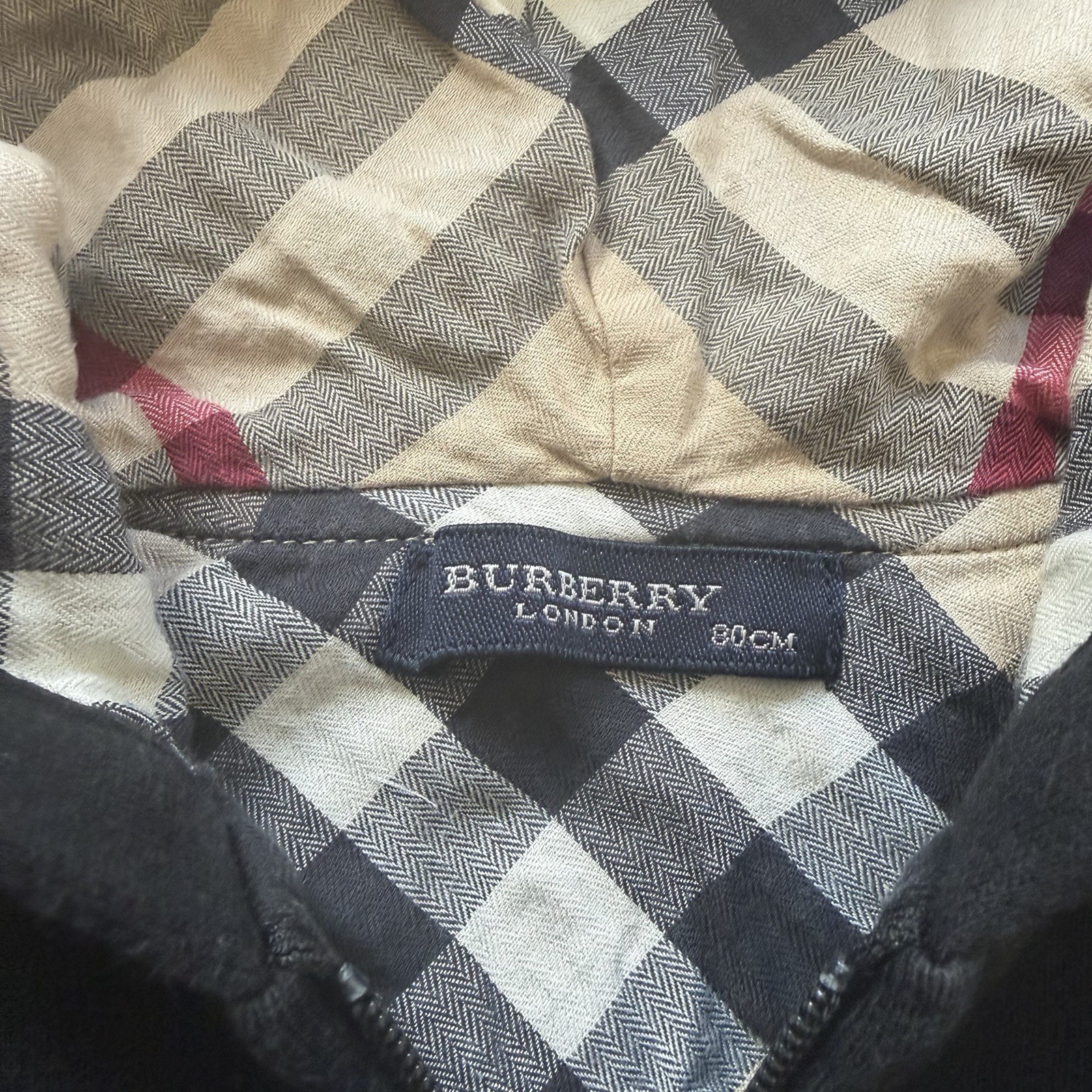 Burberry Toddler Boys 12-18m 80 Horse Nova Check Zip Up Hoodie Black Jacket thumbnail 4