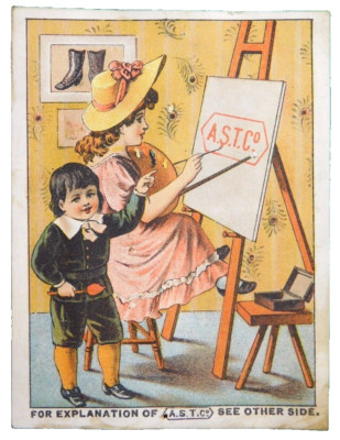 1870s-80s ASTC Co George E Pearson Boots Shoes Slippers Victorian Trade Card F28