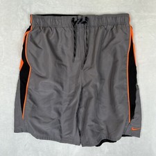 Nike Swim Trunks Board Cargo Shorts Mens Size Large Gray Orange Drawstring Surf