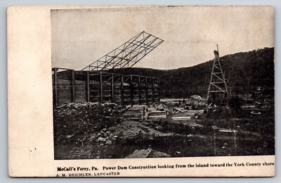 Power Dam Construction, McCall's Ferry PA Vintage Postcard