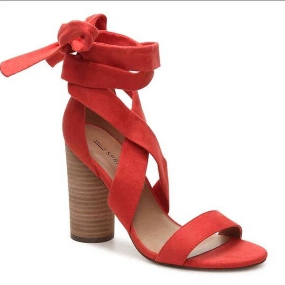 Call It Spring Defuria ankle wrap stacked heel sandal Size 9 orange faux suede - Image 2 of 4