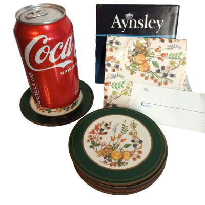 New Vintage Set of 6 Aynsley Vintage Sommerset Round Coasters, Boxed, England