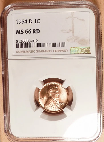 1954-D Lincoln Head Cent NGC graded MS66 RD, Bright & Lustrous (012).