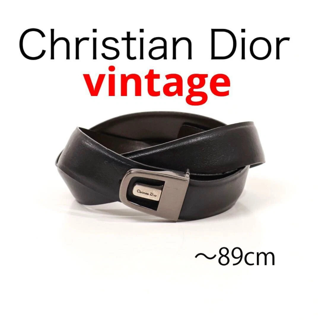 Ceinture vintage Christian Dior cuir noir logo boucle E255