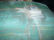 Original Pastel By Peg Humphreys,Boating The "Office" Meeting 16.75"x 20" 