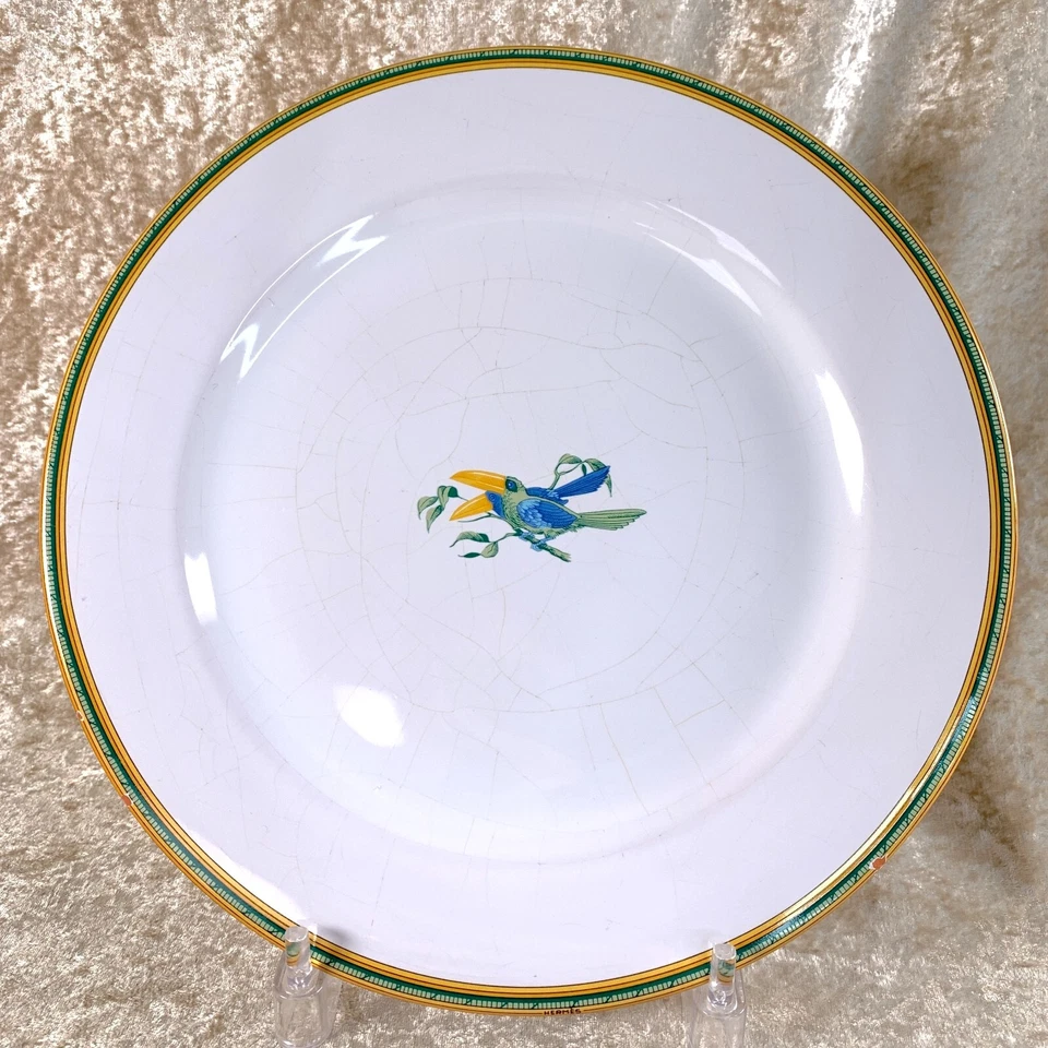 Juego de 3 tucanes de placa redonda vintage Hermes Moustiers de 25 cm grietas y astillas Foto 3 de 4