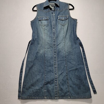 Vintage Polo Jeans Ralph Lauren Denim Dress Sz 12 Button Front Belted 90s  Y2k