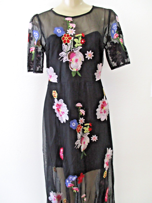 Embroidered Floral Dress Latiste Black A-Line Maxi Short Sleeve Size S NWT  | eBay