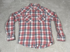 Levis Shirt Mens Medium Standard Fit Red Plaid Pearl Snap Western Country Cowboy