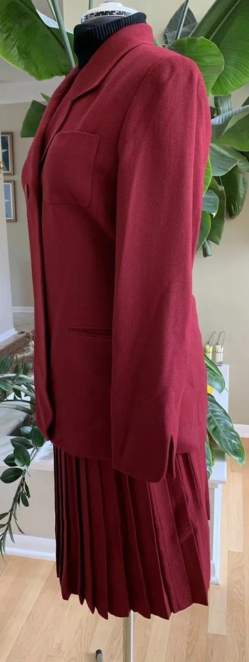 Christian Dior Vintage Lana Pura Borgoña Rojo Granate FALDA TRAJE TALLA 2/4 Foto 4 de 4