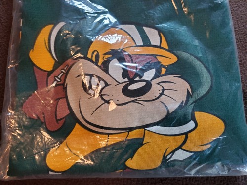 VTG 90s Green Bay Packers Looney Tune Taz Jersey Team Glasgow NFL Youth MED 8-10 - Picture 5 of 5