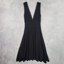 Forever 21 Juniors Dress Sz S Black V Neck Aline Empire Waist Poly Rayon Spandex