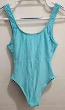 Vtg Elon of California by Monka Tilley One Piece Swimsuit Blue Striped Sz 9/10