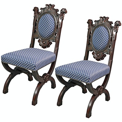 Design Toscano Sir Raleigh Hand-Carved Medieval Dining Chair Set of Two Chair