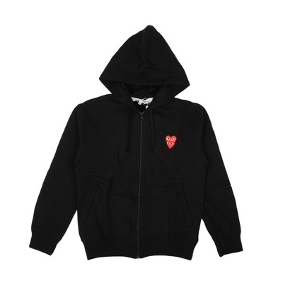 Sweat à capuche zippé noir double cœur rouge COMME DES GARCONS
