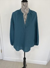 A New Day Size L Green Blue Striped 3/4 Sleeve Popover Top Teal