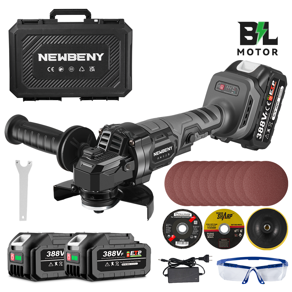 4-1/2 to 5 Inch Brushless Cordless Angle Grinder with 2 Batteries