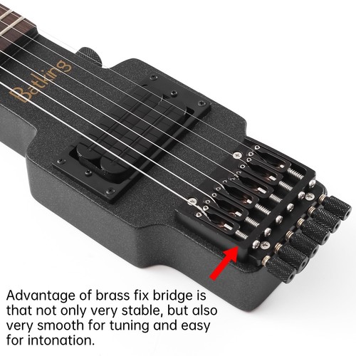 BatkingElectric TravelHeadless Guitar Tremolo Black Canadian MapleBody Push/Pull - Picture 12 of 13