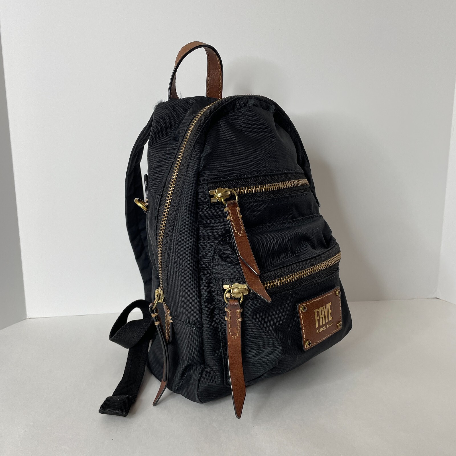 Frye Backpack Black Heavy Nylon with Leather Trim Gem
