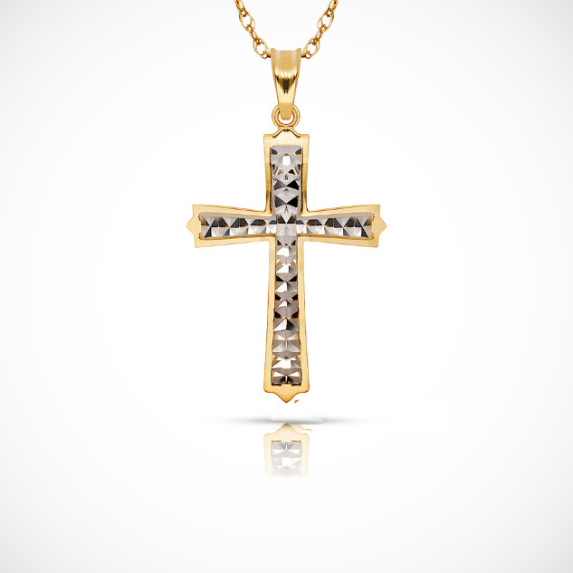 14K Yellow & White Gold Cross Pendant For Women