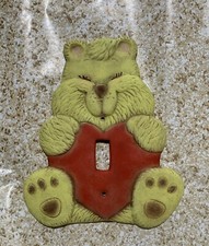 Nursery Children Light switch Cover Handpainted Vintage Yellow Bear With Heart