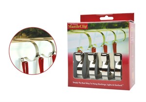 4 Christmas Stockings Lights Garland Holders Mantel Fireplace