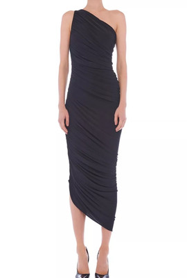 NWT Norma Kamali Diana Ruched One-Shoulder Gown Large/40 Black Bodycon $215