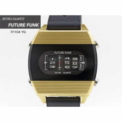 FUTURE FUNK Roller Type Watch Gold Stainless Steel Black Rubber