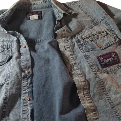 Mens Denim Shirt Size XL Graffiti Blues Button Up Acid Wash Relaxed Fit Vtg Y2K - Picture 9 of 24