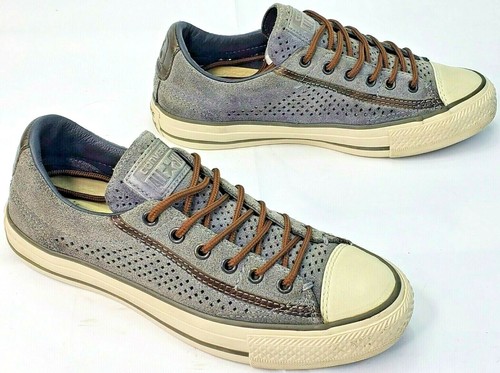 CONVERSE John Varvatos Chuck Taylor cuir daim perforé, femmes taille 6, gris - Photo 1/11