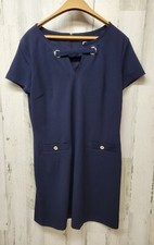 Tommy Hilfiger Shift Dress Women 12 Navy Blue Classic Scuba Crepe Two Pocket