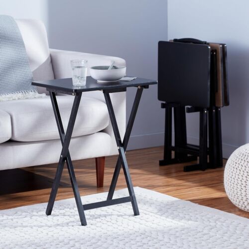 Rectangular Foldable TV Dinner Tray Table with Storage Rack, Set of 4, Black,... - Picture 8 of 9