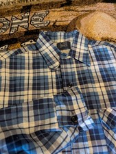 Vtg Sears Men's M Plaid Flannel Lined Shirt Jacket Blue White USA Made