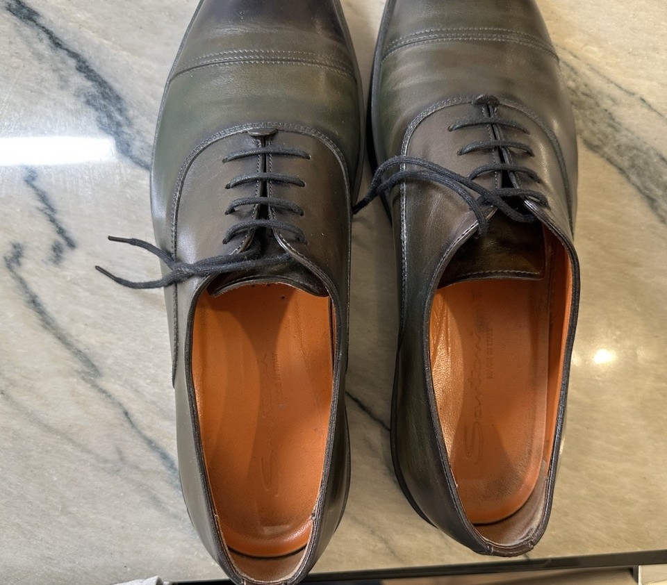Santoni Sneakers, Leather, Mens 12 Green Leather Cap Toe, *Excellent ...