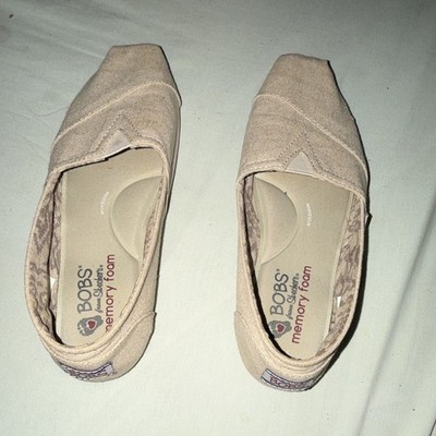 BOBS from Skechers Memory Foam Canvas Slip-On Flats Beige Women s 7.5 M