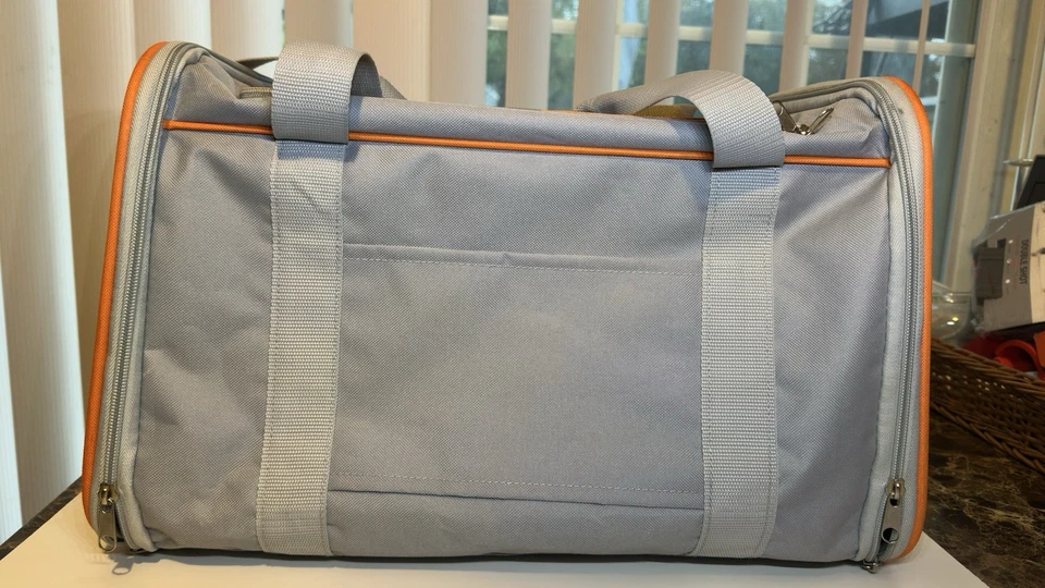 Petseek 航空公司批准宠物背带软面灰色橙色 18 英寸猫狗旅行 — 第 4/4 张图片