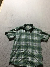 Weatherproof Vintage Washable Linen Shirt Mens M Medium Green Blue Plaid Short