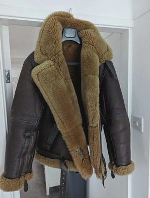 B3 RAF Brown Bomber Flying Aviator Fur Irvin Real Leather Shearling Mens Jacket
