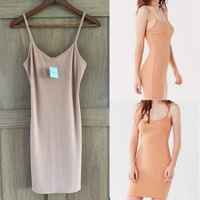 NWT Urban Outfitters Ribbed Spaghetti Strap Bodycon Dress in Sand size Medium