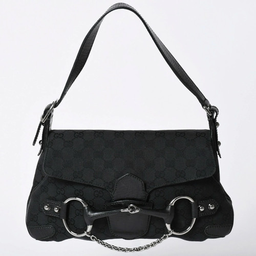 Gucci GG Canvas Horsebit Leather Handbag Black M114915 Used