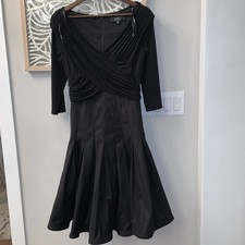 TADASHI SHOJI Wrap Top Fit & Flare Little Black Dress Size 8P NWOT