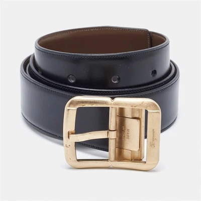 Ceinture à boucle réversible Salvatore Ferragamo en cuir noir marron coupé à ... - Photo 1/4
